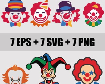 Clown Faces Vector Set: Evil Clown Smile, Circus Mask (SVG, EPS, PNG)
