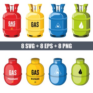 vector icons of gas cylinders in EPS, SVG and PNG formats, propane cylinders, butane cylinders, gas industry, liquefied gas tanks, gas