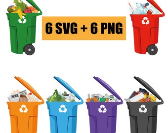 Vector set of trash container icons in EPS, SVG format, trash cans, waste disposal, garbage recycling, waste sorting, trash container icons