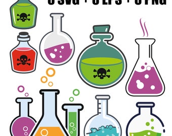 Vector set of test flasks icons for Chemistry in SVG format, flasks SVG, test tubes SVG, chemistry svg, scientific experiments, laboratory