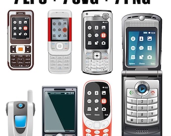 vector digital set of mobile phones in SVG, EPS and PNG format, push-button mobile phones, technologies, communications, old mobile phones