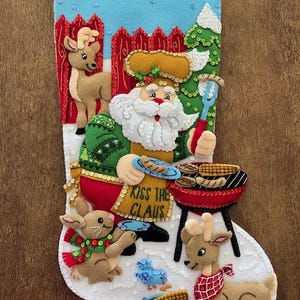 Bucilla Grilling Santa finished Christmas stocking - FREE Shipping