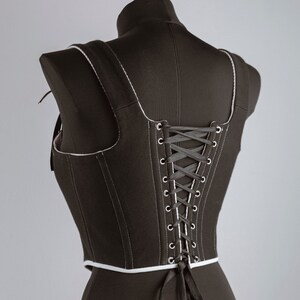 Black Renaissance corset with contrast stitching, goth coquette top, handmade medieval outfit, festival wear image 13