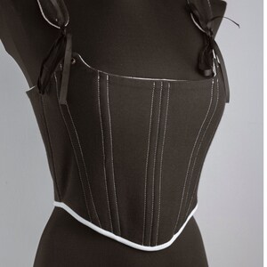 Black Renaissance corset with contrast stitching, goth coquette top, handmade medieval outfit, festival wear image 10