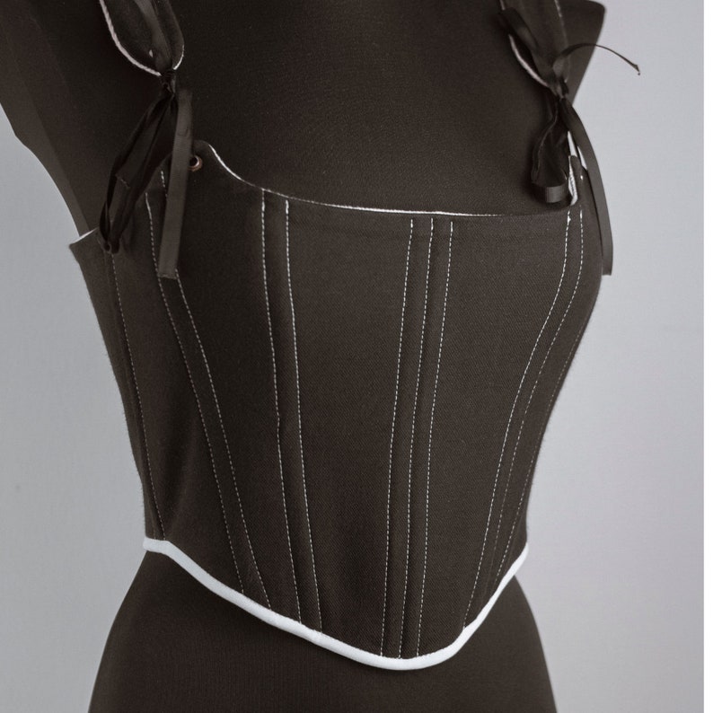 Black Renaissance corset with contrast stitching, goth coquette top, handmade medieval outfit, festival wear image 10