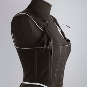 Black Renaissance corset with contrast stitching, goth coquette top, handmade medieval outfit, festival wear image 11