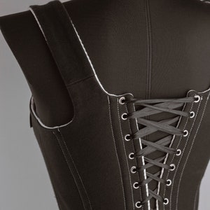 Black Renaissance corset with contrast stitching, goth coquette top, handmade medieval outfit, festival wear image 14