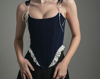 Custom Cottagecore corset top, Renaissance Faire overbust stays, elegant evening wear, girlfriend gift