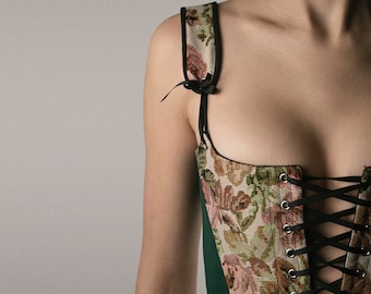 Floral corset top, Cottagecore Renaissance Faire style, botanical embroidery bustier, garden party outfit