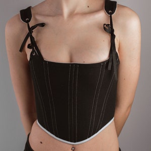 Black Renaissance corset with contrast stitching, goth coquette top, handmade medieval outfit, festival wear image 6