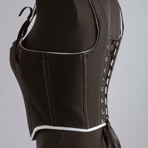 Black Renaissance corset with contrast stitching, goth coquette top, handmade medieval outfit, festival wear image 12