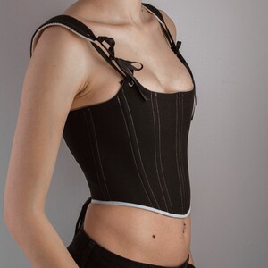 Black Renaissance corset with contrast stitching, goth coquette top, handmade medieval outfit, festival wear image 5