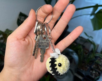 Fluffy, crocheted bee/bumblebee keychain or car rearview mirror charm
