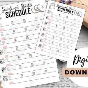Sourdough Baking Starter Schedule Checklist, sourdough digital download, Sourdough printable, Sourdough Schedule
