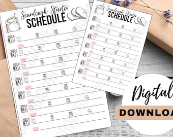 Sourdough Baking Starter Schedule Checklist, sourdough digital download, Sourdough printable, Sourdough, Schedule Sourdough starter kit