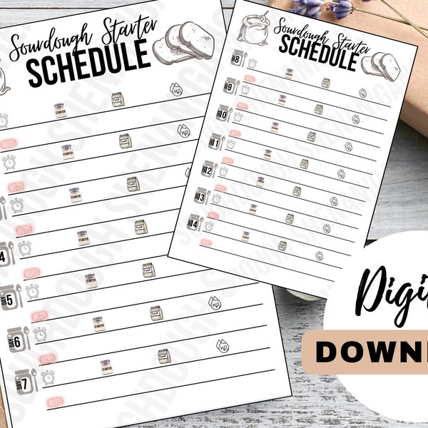 Sourdough Baking Starter Schedule Checklist, sourdough digital download, Sourdough printable, Sourdough Schedule