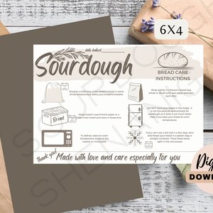 Zuurdesembrood zorgkaart | Zorgkaart voor zelfgebakken brood | 4x6 afdrukbaar