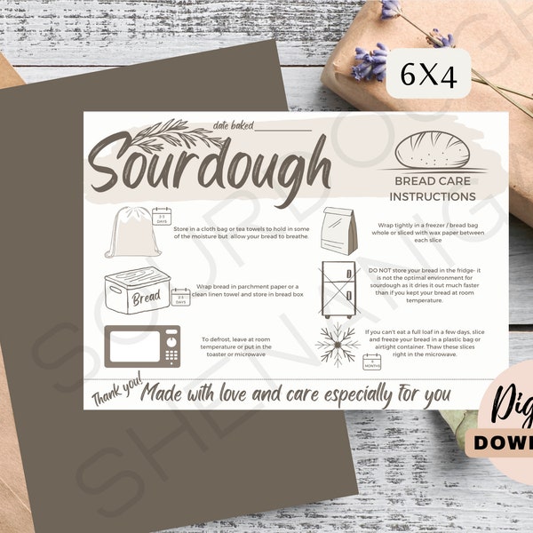 Sourdough Bread Care Card | Homemade Bread Care Card | 4x6 Printable