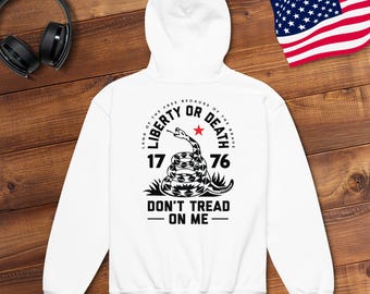 Don&#39;t Tread On Me Zipper Hoodie – YOUTH SIZE – Patriots, 1776, Trump 2024, Gadsden flag, Freedom