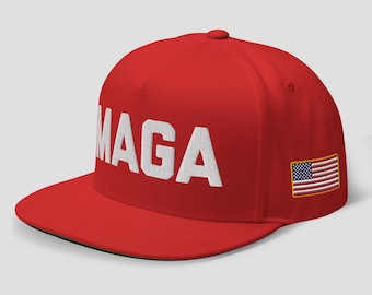 MAGA 3D Puff Flat Bill Patriot Hat Trump Rally American Flag