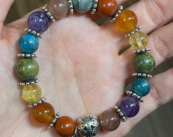 Handcrafted Natural Gemstone Bracelet, 10mm Rainbow gemstones, Healing Crystal Bracelet, Positive Energy Bracelet