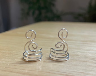 Silver Wire Wrapped Swirl Ear Cuffs, no piercing, Ear Wrap, Fake Cartilage Earring, Ear Cuff