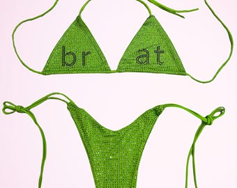 Brat Bikini: Traje de baño triangular con cristales brillantes – Tejido elástico sin costuras