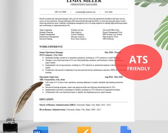 May include: A black and white resume template with the name Linda Miller and the title Operations Manager. The resume includes work experience, education, and skills. The resume is formatted with a modern and clean design.