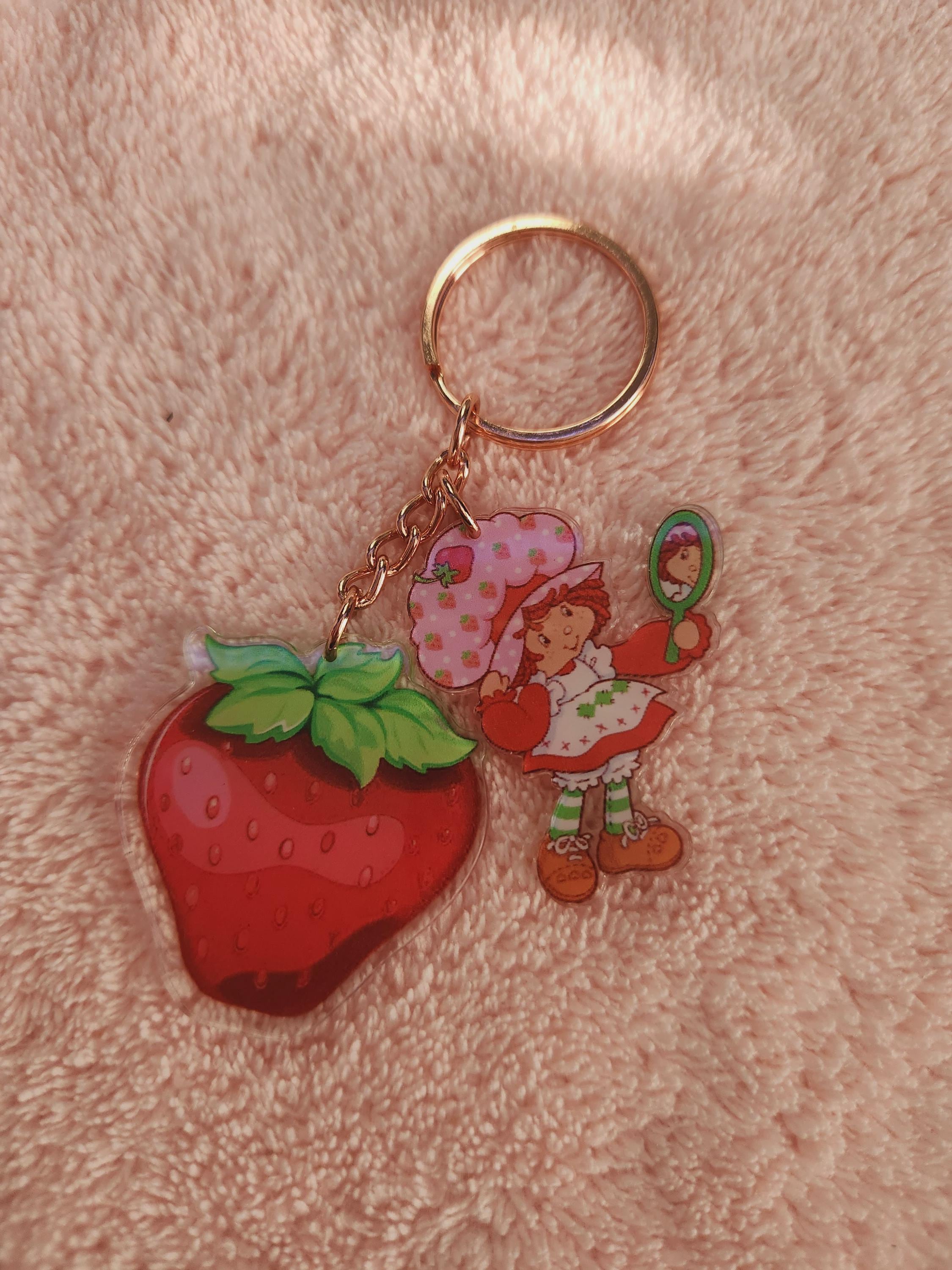 Handmade Strawberry Shortcake Acrylic Keychain: Double Charm Bag