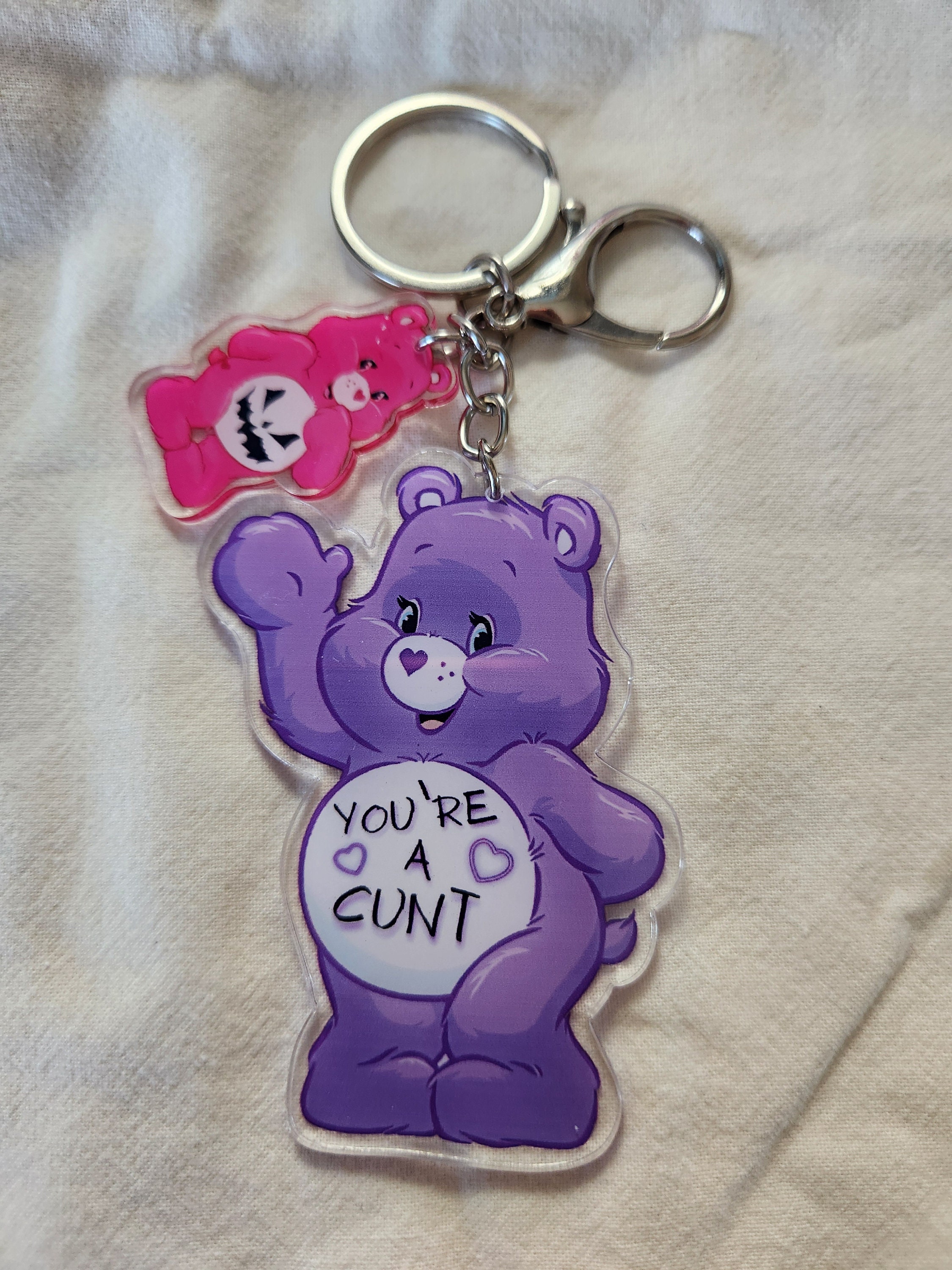 Bad Words Carebear Double Acrylic Charmed Keychains With Clip - Etsy