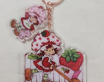 Adorable llavero de fresa doble hecho a mano, accesorio para bolso