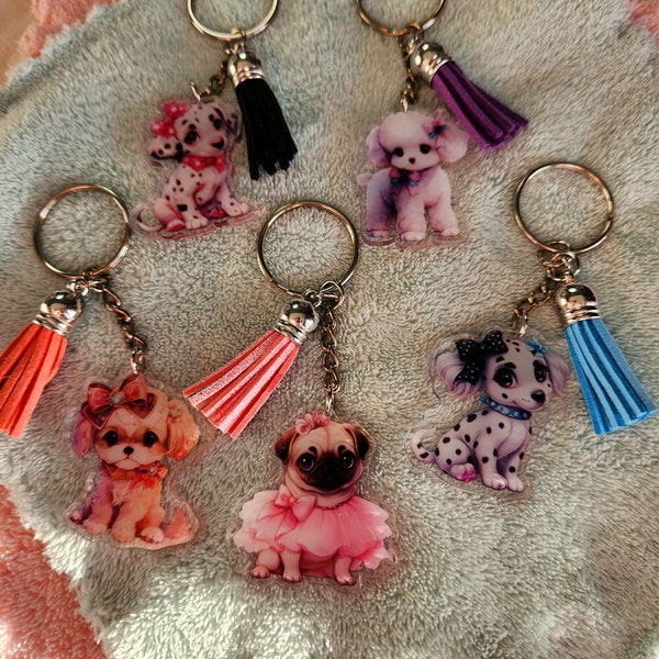 Cute Puppy Charmed Keychains with Tassel