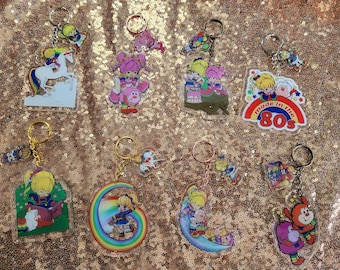 Rainbow Brite & Friends Handmade Acrylic 4cm and 2cm Multi Charmed black metal Keychains