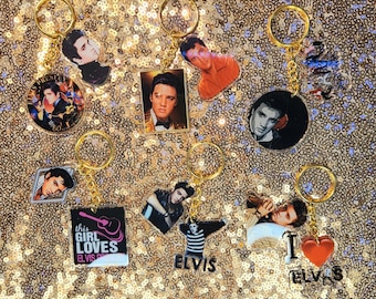 Llaveros acrílicos con doble dije de Elvis Presley, el Rey del Rock and Roll