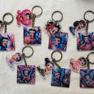 Cute Betty Boop Double Charmed Acylic Keychains on Antique Keychains