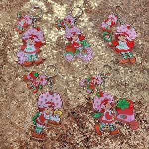 Strawberry Girl Acrylic Keychain: Handmade Double Charm Keyring