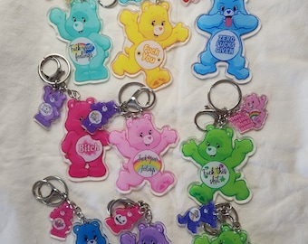 Bad Words Carebear Double Acrylic Charmed Keychains with Clip
