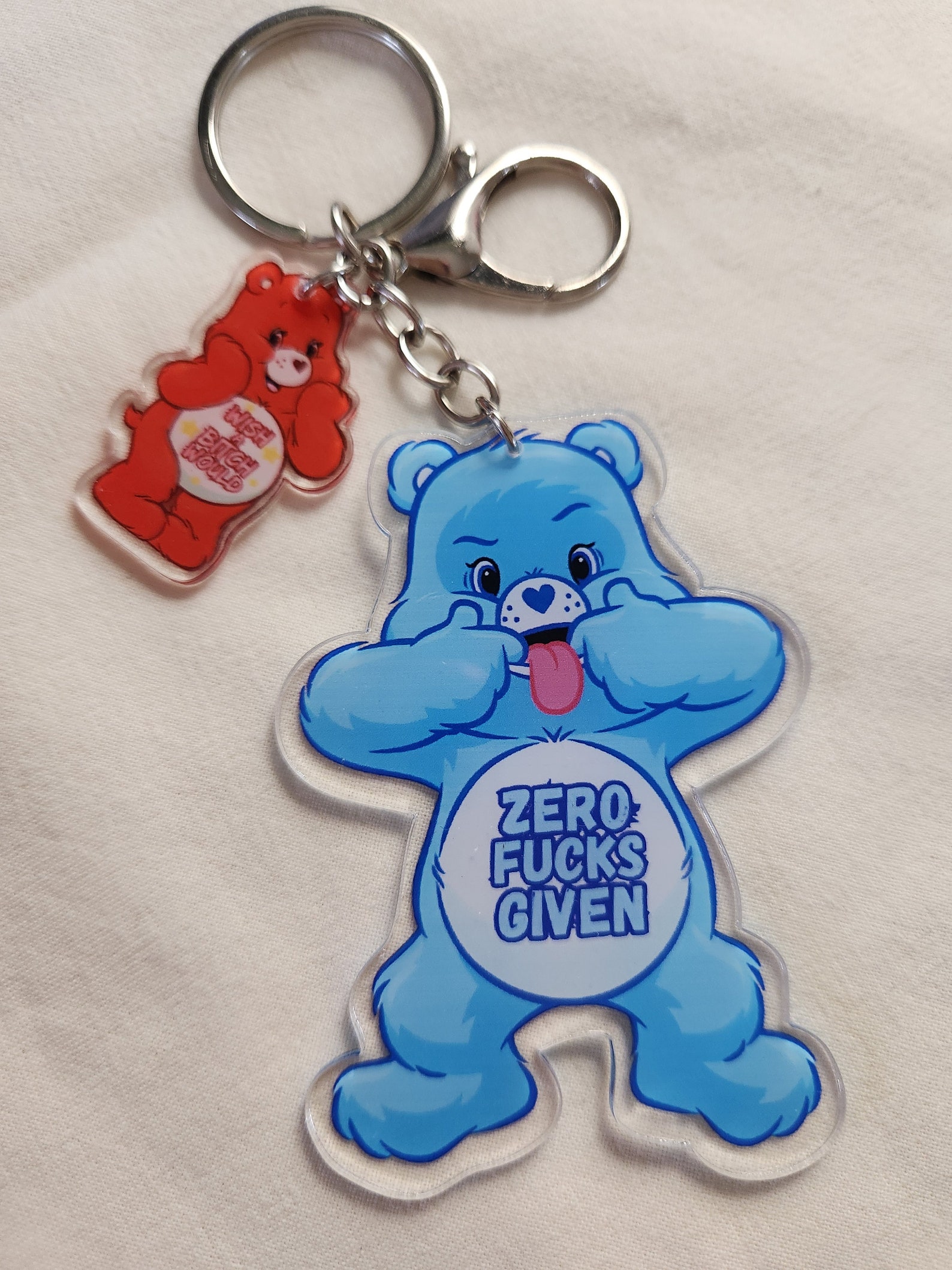 Bad Words Carebear Double Acrylic Charmed Keychains With Clip - Etsy