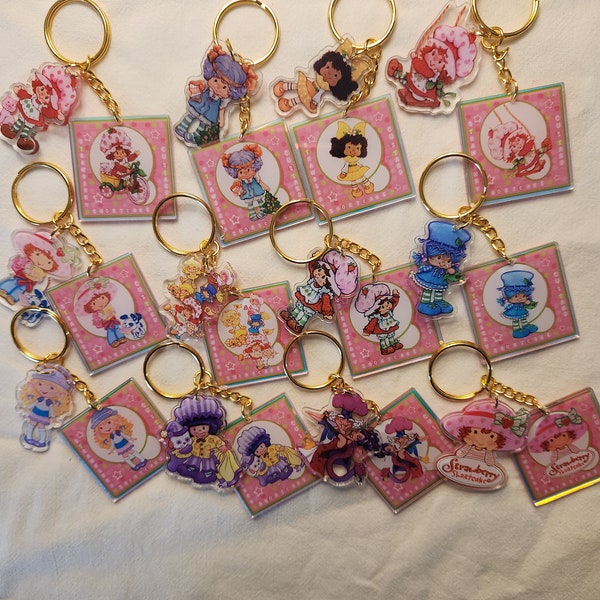 Strawberry Shortcake & Friends New Handmade Designs Holgraphic Acrylic Double Charmed Keychains