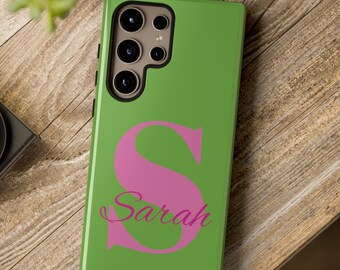 Green and Pink Initial Monogram Name Custom Personalized Cell Phone Case - iPhone - Android - Pixel - Tough Case