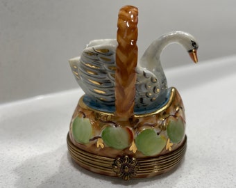 Vintage Rare Swan in Basket Limoges Box by French Accents Peint Main
