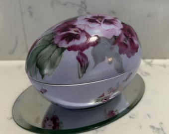 VINTAGE Artoria Limoges France Egg Shape Hinged Trinket Boxes-2.5