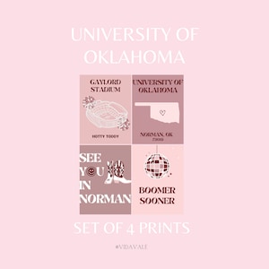 University of Oklahoma Preppy Wall Art - Zestaw czterech wydruków cyfrowych