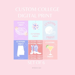 Impresiones digitales universitarias personalizadas - Conjunto de 6 / Impresiones de dormitorios preppy