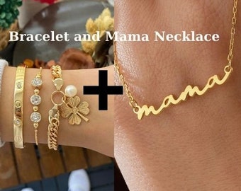 set regalo Collana per la mamma Regalo per la mamma, Collana per la mamma, Set di braccialetti in 3 pezzi, Collana con lettera per la mamma, Regalo per la festa della mamma, Regalo per la mamma, Bracciale minimalista