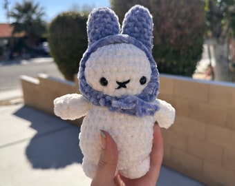 Crochet Bunny with Hat Plushie - Velvet Yarn