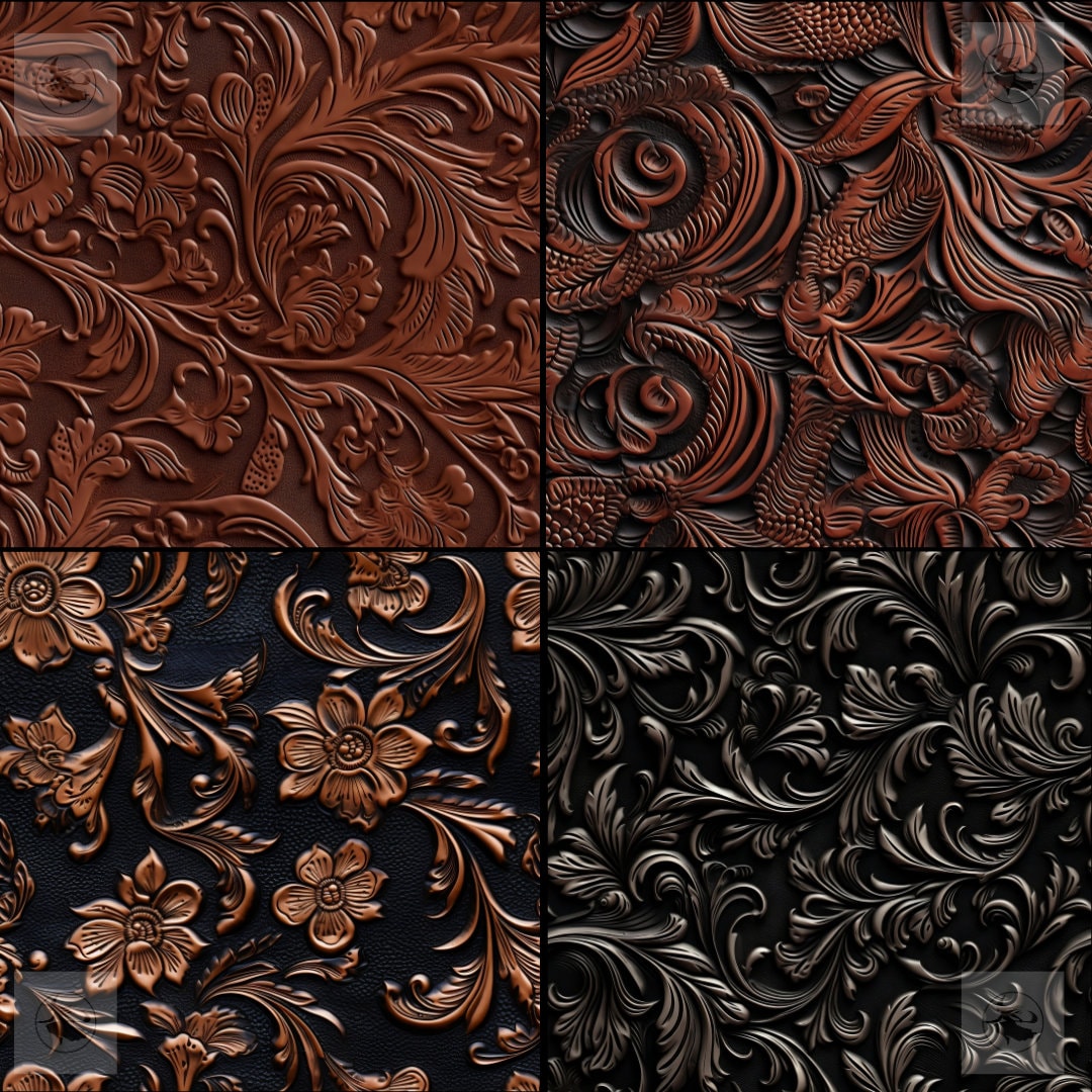 Embossed Leather Digital Paper, Seamless Floral Western Cowgirl Pattern ...