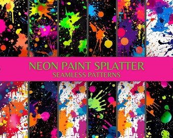 Seamless Neon Paint Splatter Digital Paper Bright Neon Paint Drips Patterns digital printable scrapbook paper wallpaper paintball background
