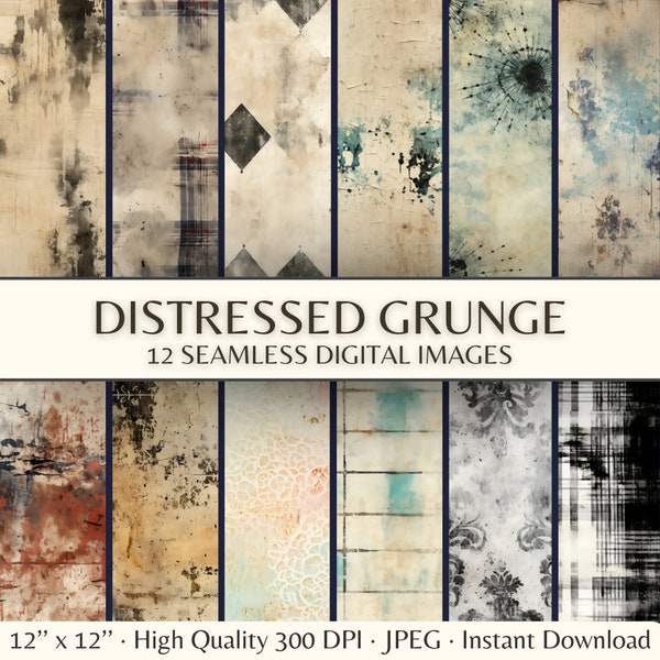 Old Grunge Junk Journal Digital Paper, Seamless Grunge Scrapbook Paper, Distressed Vintage Grungy Paper, Rustic Antique Worn textures