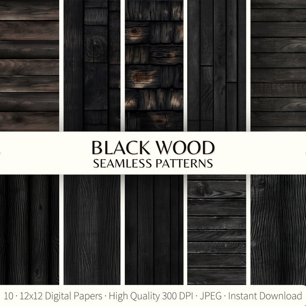 Dark Wood Digital Paper, Seamless Rustic Black wood textures digital printable scrapbook paper, realistic dark wood background, Wood panels